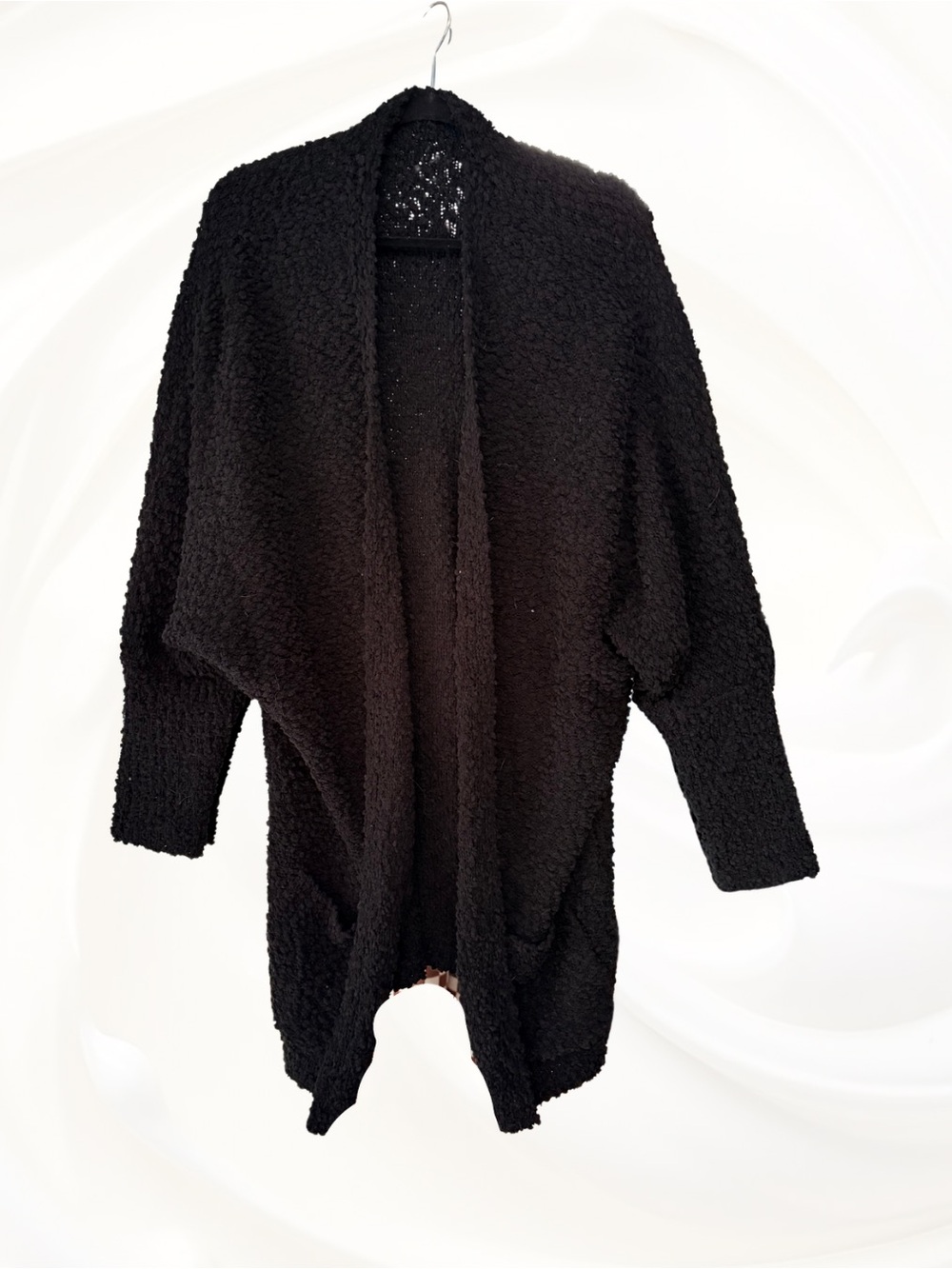 Black Velvet Popcorn Knit Open Front Cardigan Plus Size 3X